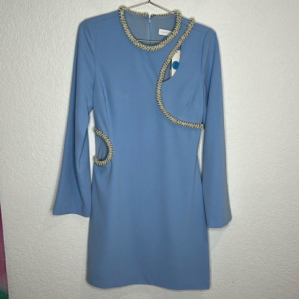 NWT SIMKHAI Katharine Embroidery Cut-out Mini Dress French Blue Size 4 - Picture 2 of 16